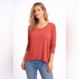 For Cynthia Coral Long Sleeve Top Size L | High-Low Hem Soft Stretch